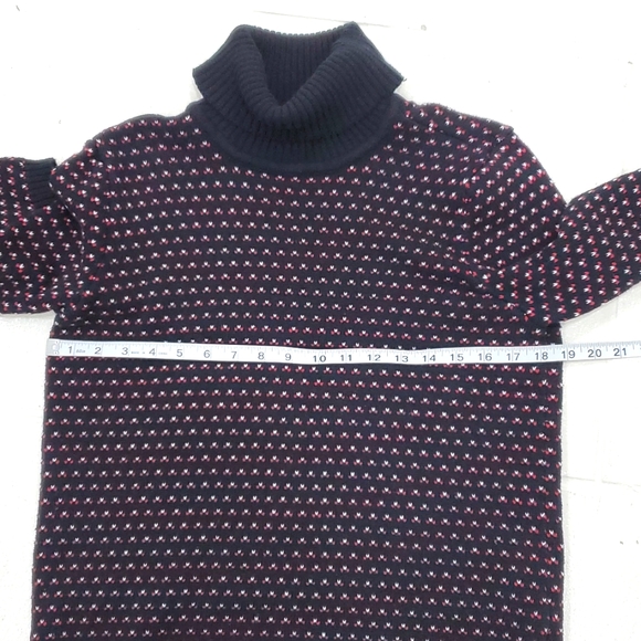 Karen Scott bird's eye turtleneck sweater women's small black red white cotton - Picture 4 of 11